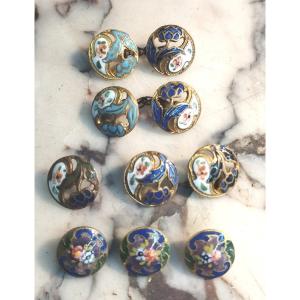 Champlevé XIX Enamel Cufflinks And Buttons