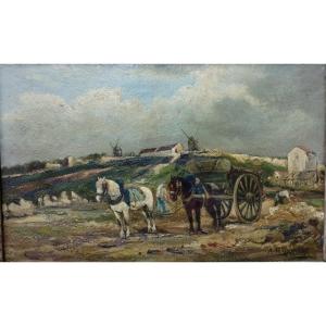 Ma Rosalbin De Buncey "landscape Works Of The Fields" Oil On Wood XIX
