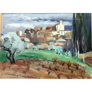 Simone Julienne  " Paysage Provençal " Aquarelle et Gouache XX