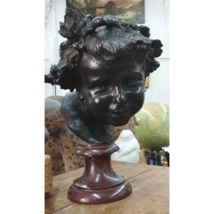 Jl Villeneuve Bronze "head Of A Child Bacchus" Hébrard Foundry