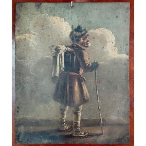 "the Peddler Traveler" Oil On Metal Plate XIX