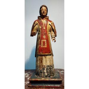 Religieux Sculpture sur Bois  polychrome XIX