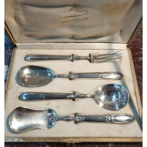 4 Silver Dessert Cutlery Orfèvre Compere XIX