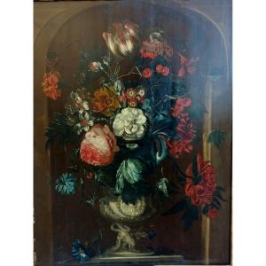 Dutch School "bouquet Of Flowers" Oil On Parquet Wood XVIII 