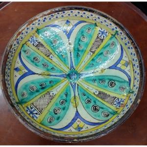 Mokhfia Dish In Polychrome Earthenware Morocco XIX 