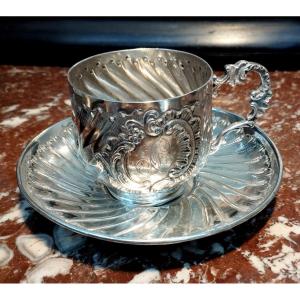 Tasse et sous tasse en argent XIX