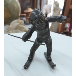 "the Young Skier" Silver-plated Bronze Sculpture