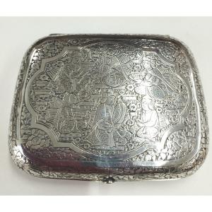 Silver Cigarette Case With Oriental Decor