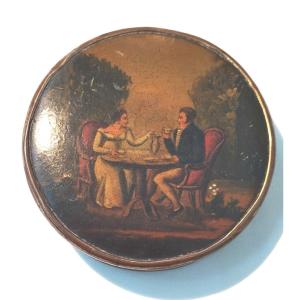 "the Dinner" Paper Mache Candy Box 19th Century