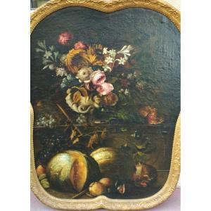 Still Life With Flowers And Fruits Neapolitan School 18th Century