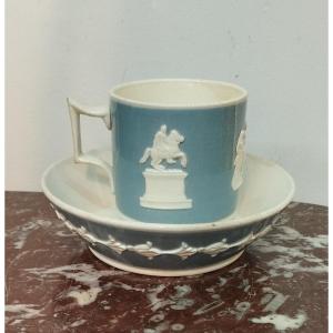 Montereau Earthenware Cup And Saucer, 19th Century