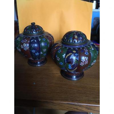  Pair Of Cloisonne Enamel Vases