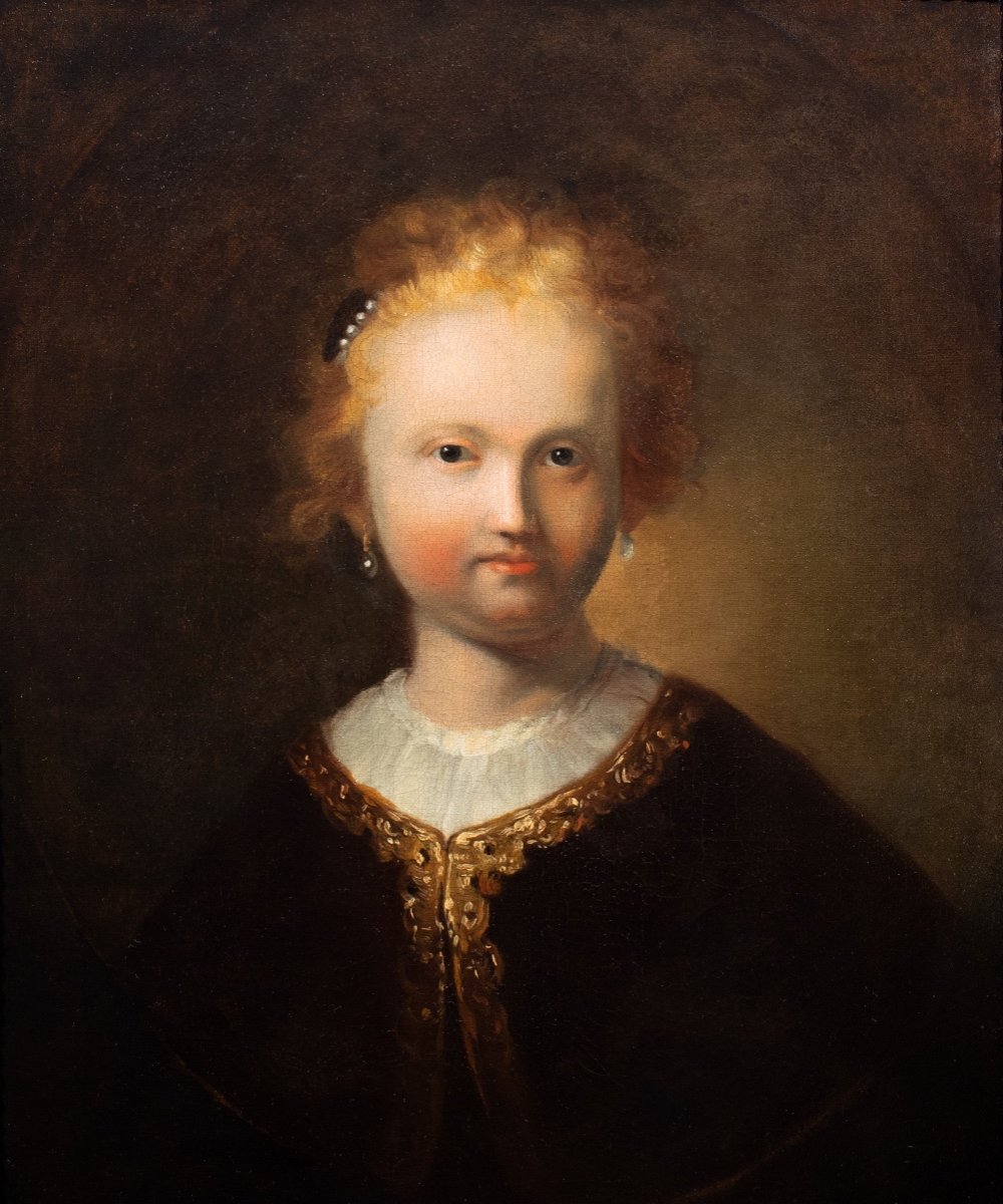 Portrait d’une jeune fille. Ecole de Rembrandt, époque XVIIème Siècle.-photo-3