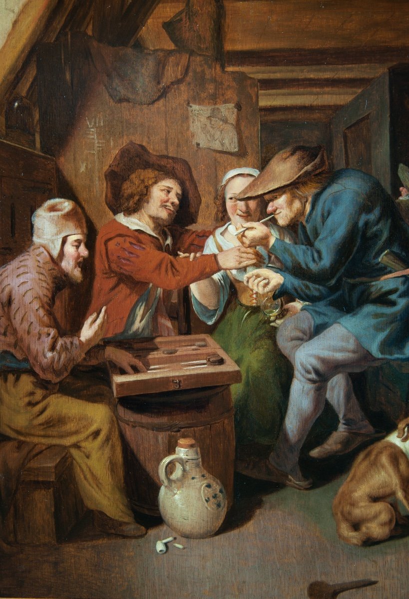 The Backgammon Players. Dutch School From The 17th Century Circa 1650-photo-4