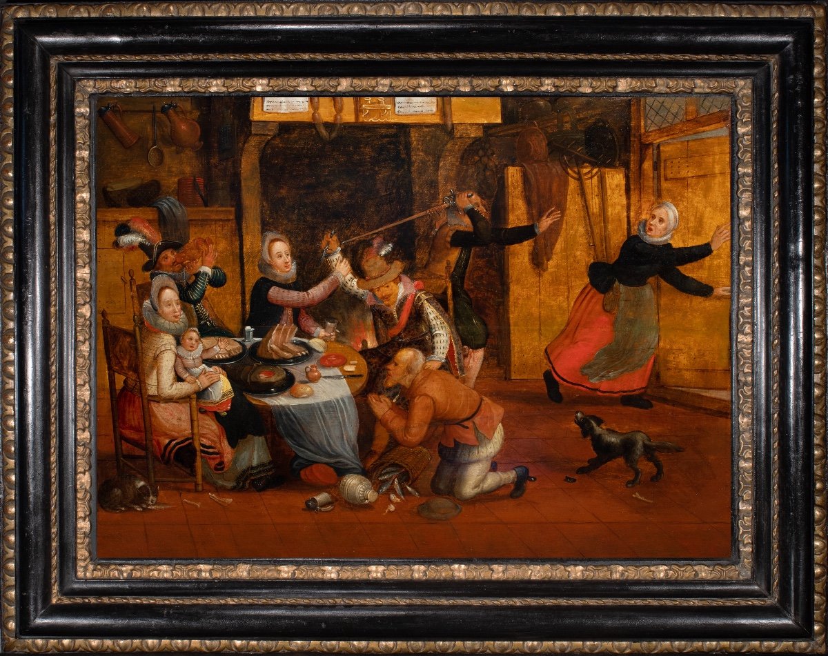 Le festin interrompu. Atelier de Pieter Brueghel le Jeune, fin du XVIe Siècle