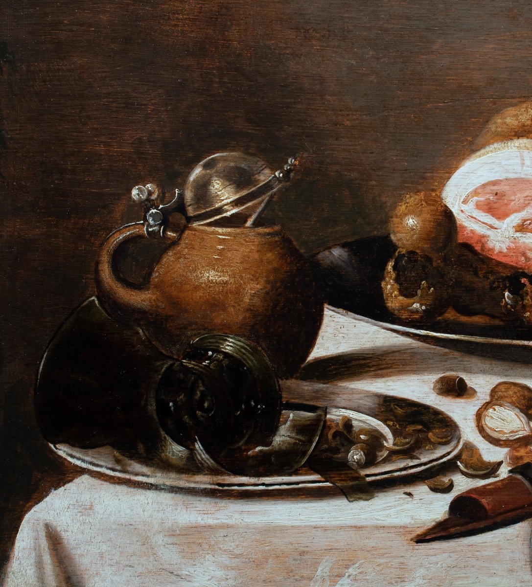 Nature morte d’un banquet au jambon et pièces d’orfèvrerie. Pieter Van Berendrecht 1616 - 1662-photo-3