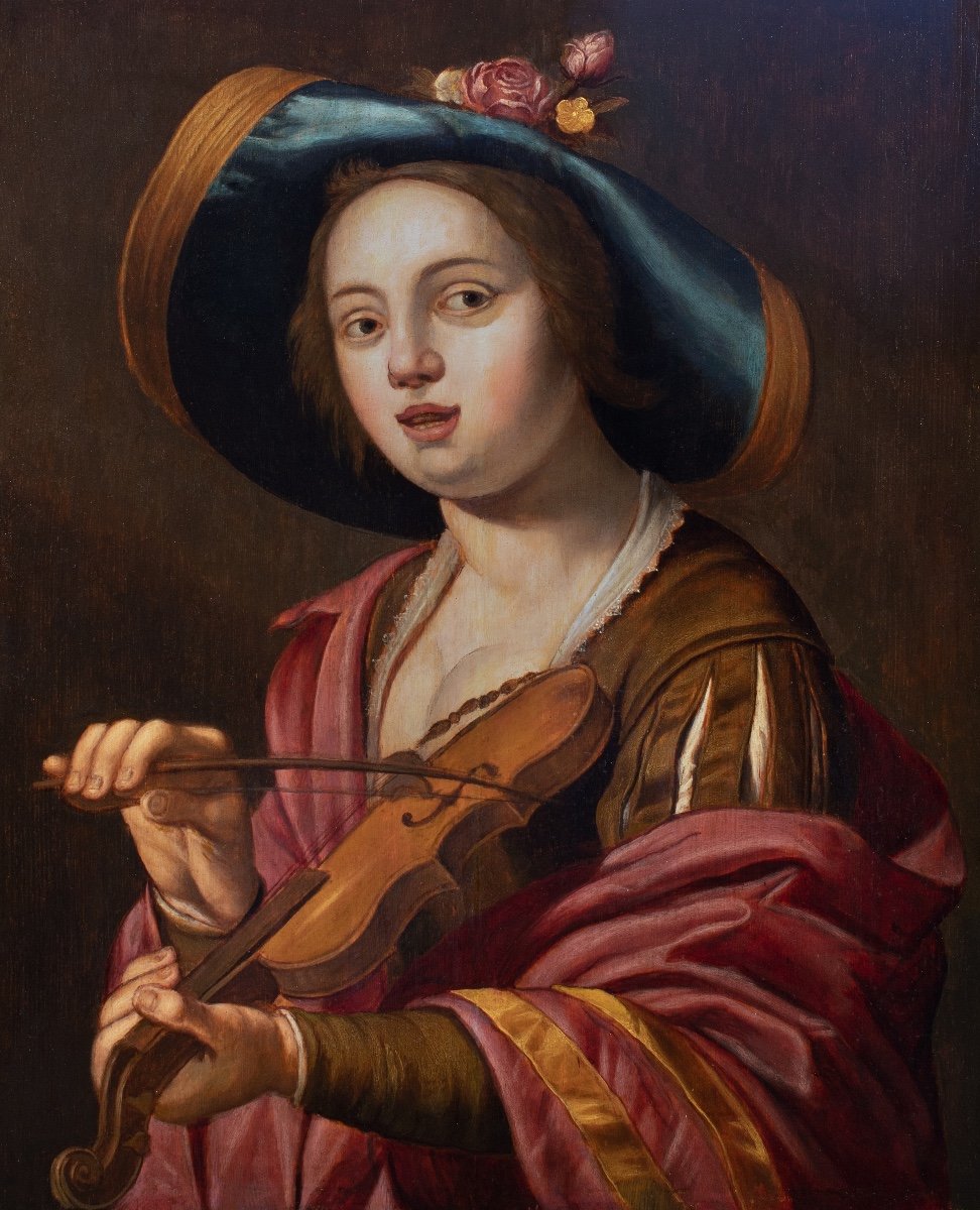 Jeune musicienne. Peintre Caravagesque Nordique du XVIIème Siècle.-photo-3