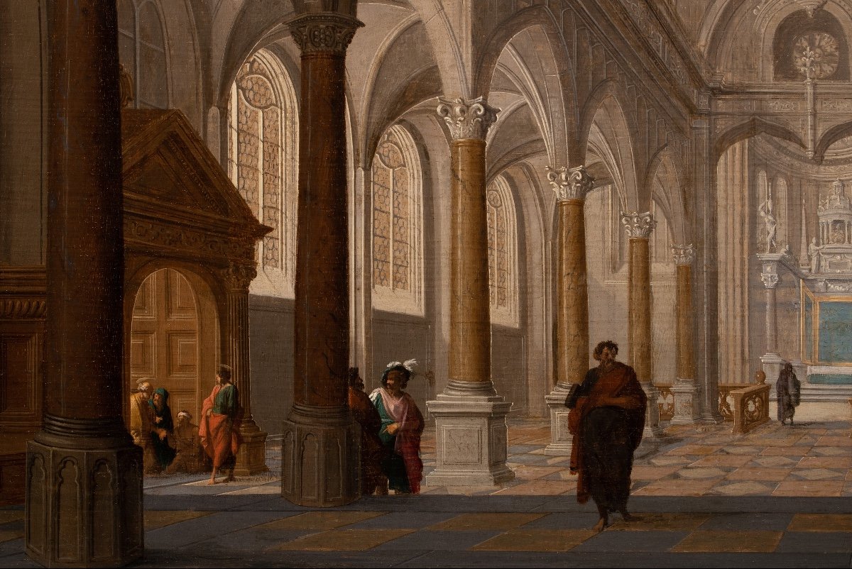 Intérieur de Cathédrale animé de personnages. Hendrick Van Steenwijck II (1580-1649) Attr-photo-2