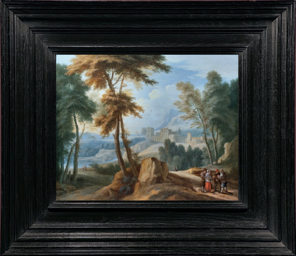 Hilly Landscape With Walkers Talking. Lucas Van Uden & Thomas Van Apshoven - 17th Century