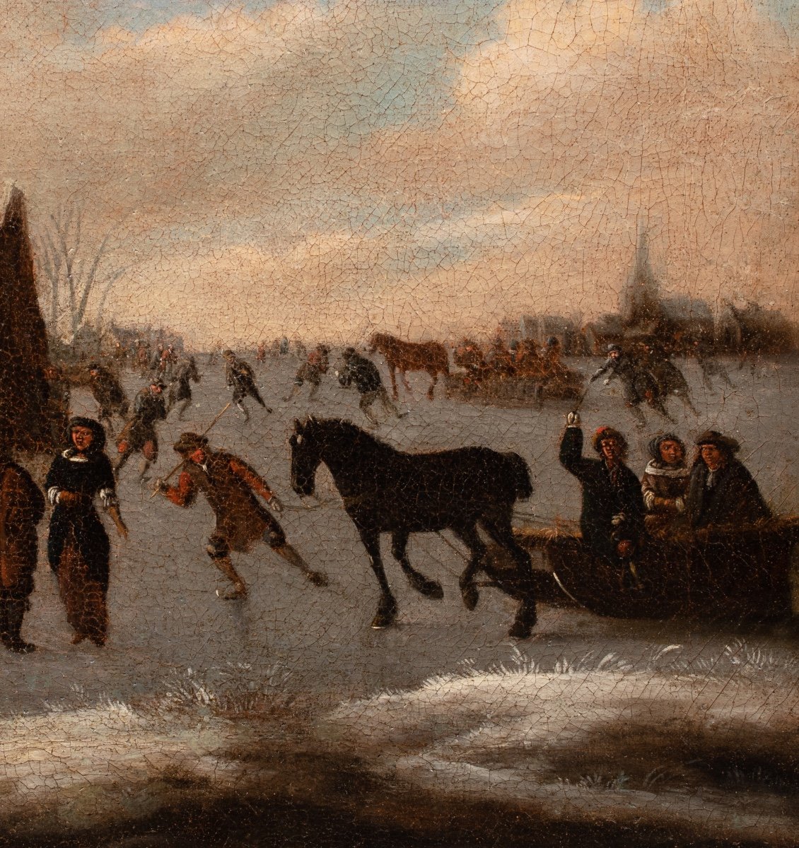 Paysage d’hiver avec villageois et patineurs. École Hollandaise du XVIIème Siècle-photo-2