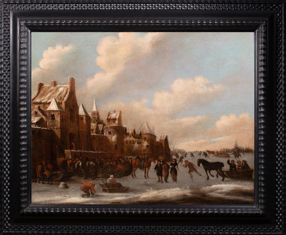 Paysage d’hiver avec villageois et patineurs. École Hollandaise du XVIIème Siècle