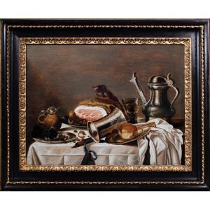 Nature morte d’un banquet au jambon et pièces d’orfèvrerie. Pieter Van Berendrecht 1616 - 1662