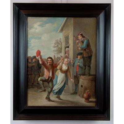 School Of David II Teniers (1610-1690). Villageois Dansant In Front Of The Inn