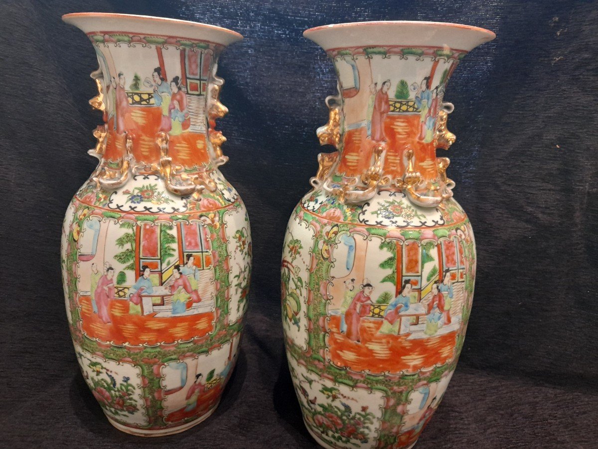 Paire  d'importants Vases Canton époque XIXe Siecle-photo-6