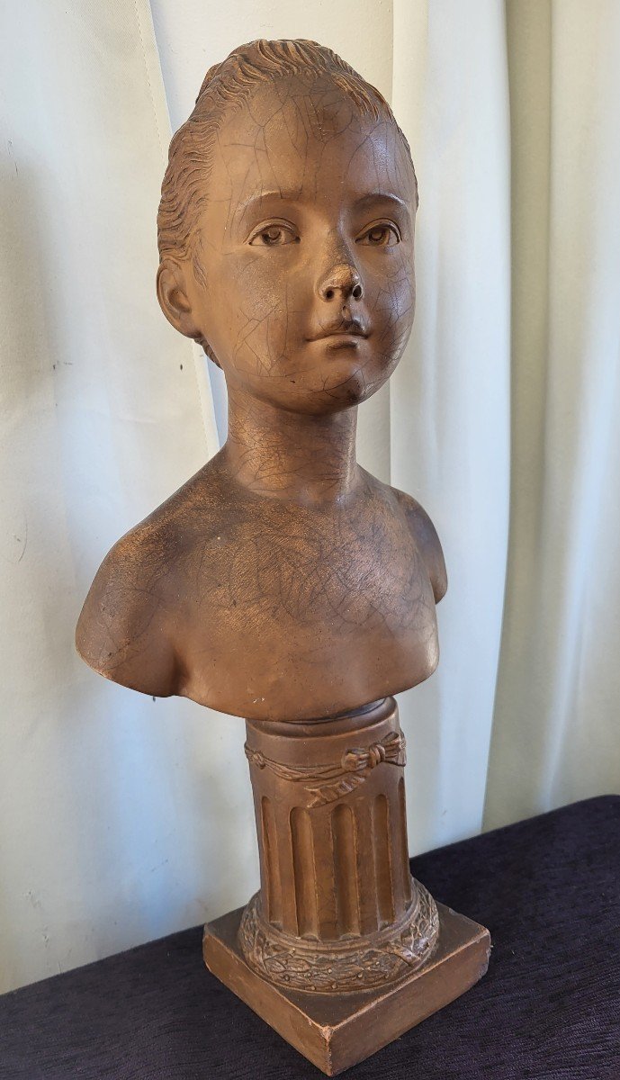 Bust Terracotta Young Crazy Sign Houdon Nineteenth Time-photo-2