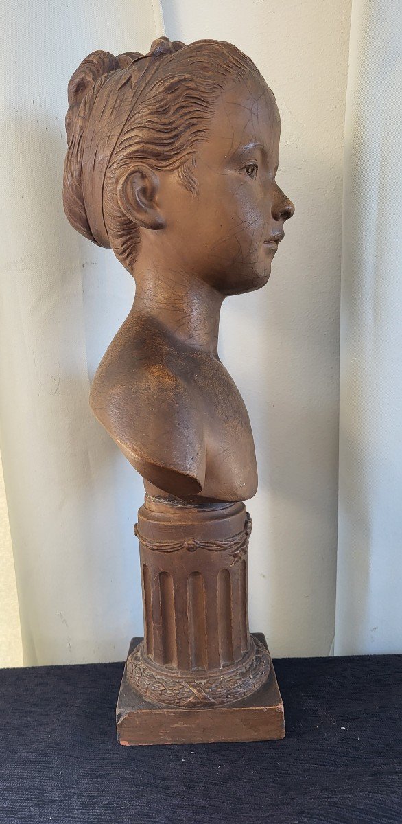 Bust Terracotta Young Crazy Sign Houdon Nineteenth Time-photo-3