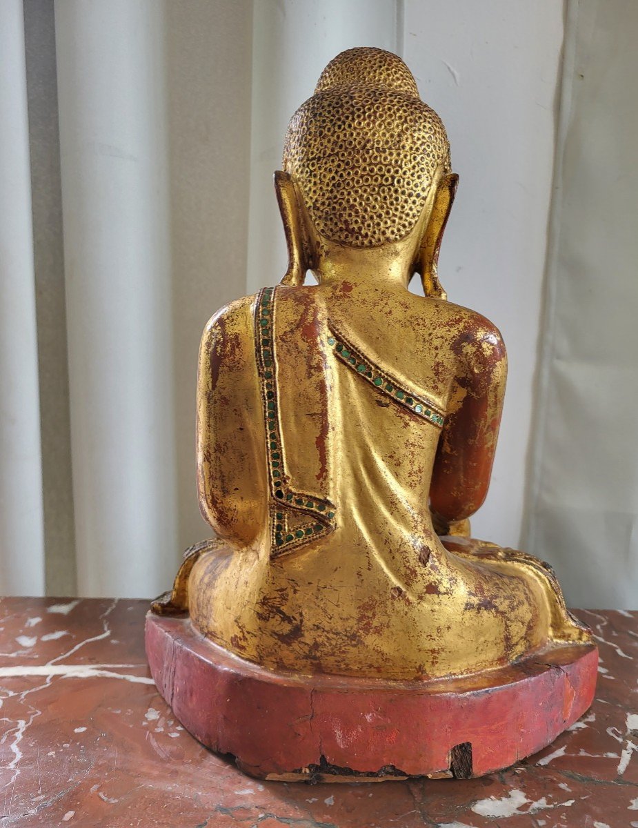 Buddha Golden Wood And Lacquer Burma Nineteenth Century H40cm-photo-2