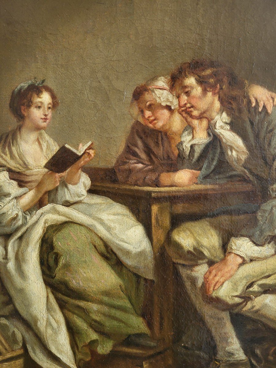 French School Sv Jb Greuze Reading H/t Nineteenth-photo-3