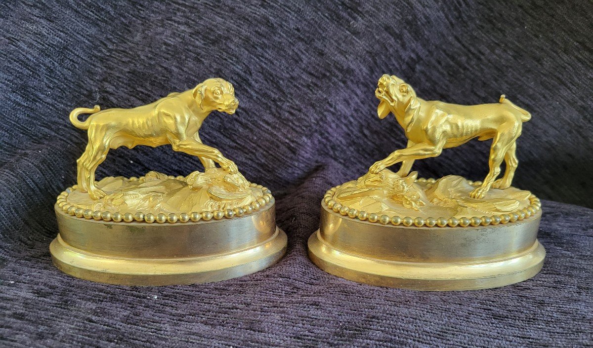 Pair Of Gilt Bronze Paperweights Louis XVI  XVIII E -photo-6