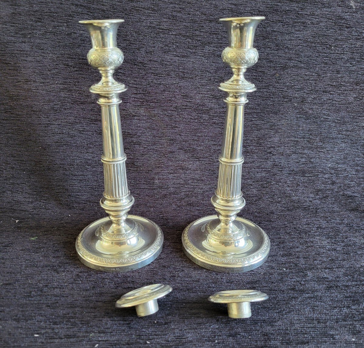 Pair Of Candlesticks In Silver Restoration Nineteenth Century-photo-1