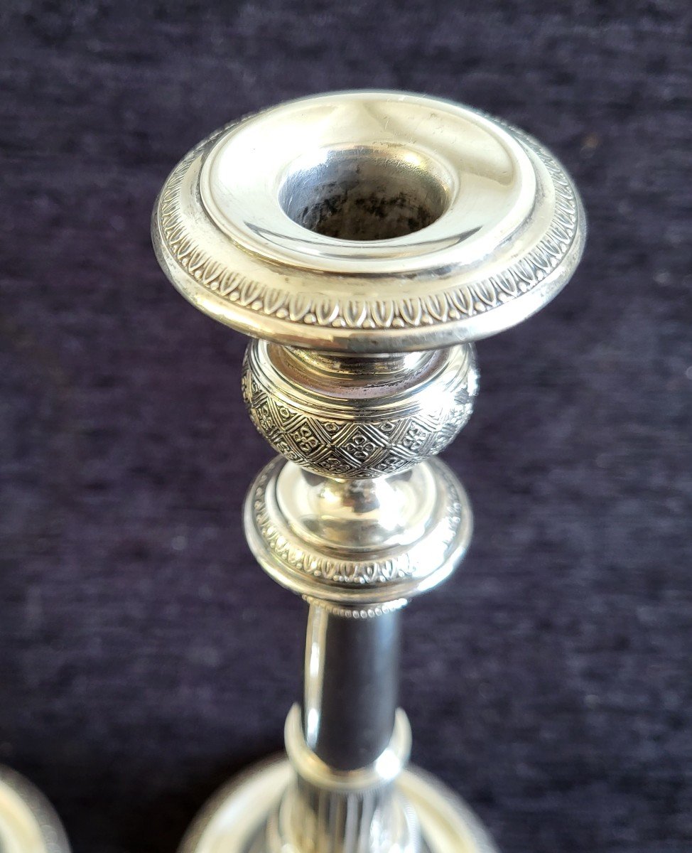 Pair Of Candlesticks In Silver Restoration Nineteenth Century-photo-5