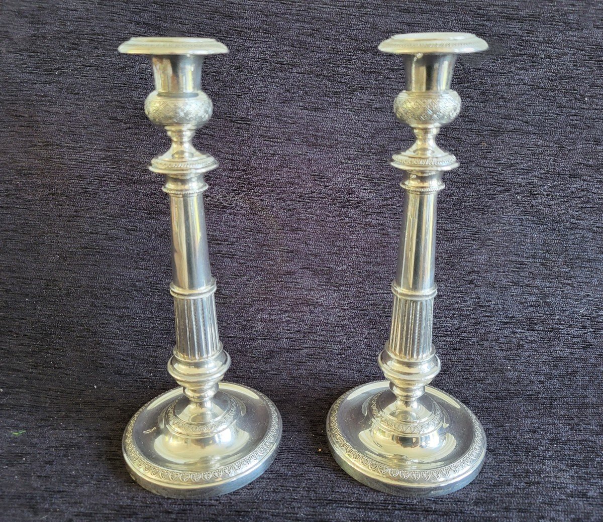 Pair Of Candlesticks In Silver Restoration Nineteenth Century