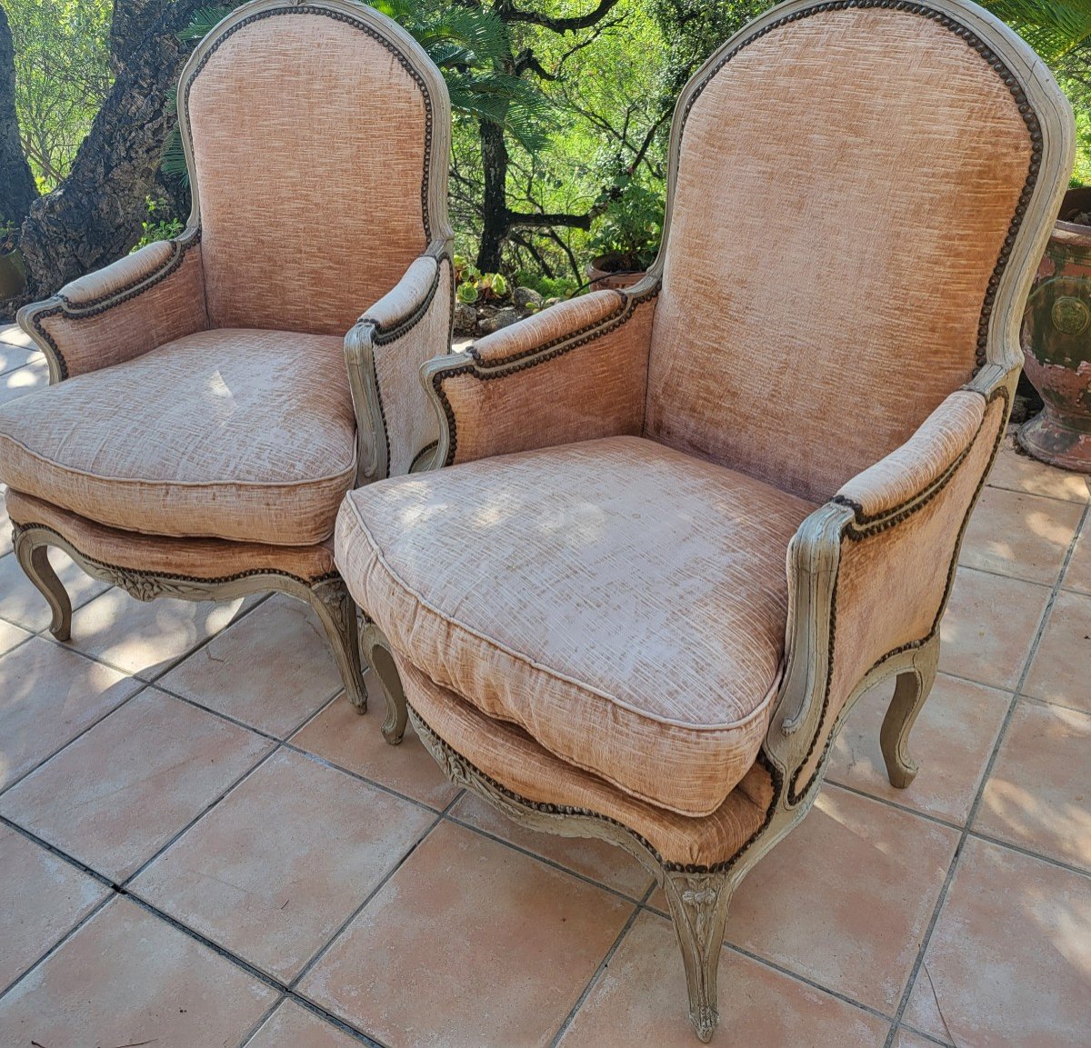 Pair Of Large Bergères Flat Back Louis XV XVIII Century-photo-4