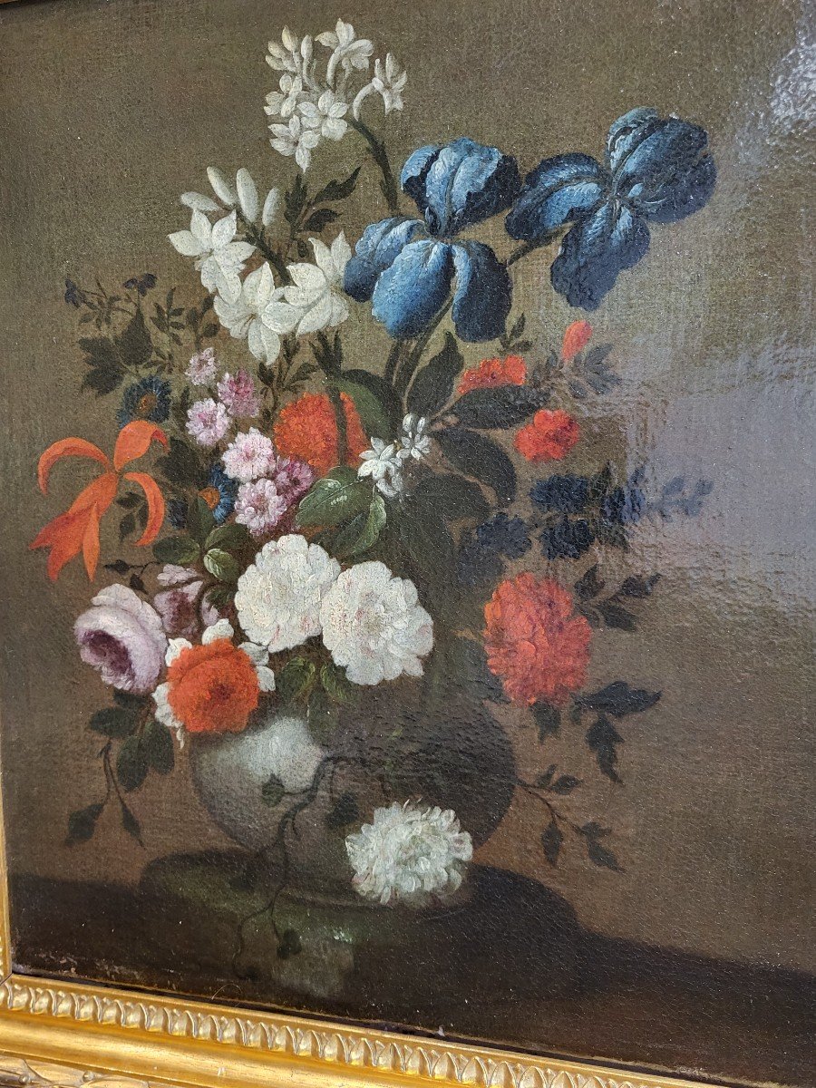  Ecole  Debut Du XVIII e Siècle Nature  Morte De Fleurs H/t -photo-2