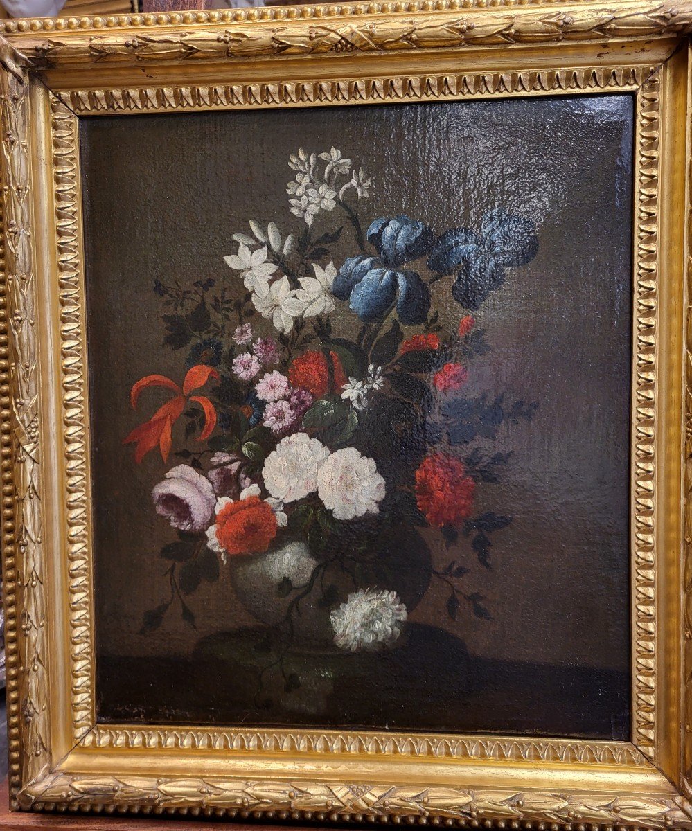  Ecole  Debut Du XVIII e Siècle Nature  Morte De Fleurs H/t 