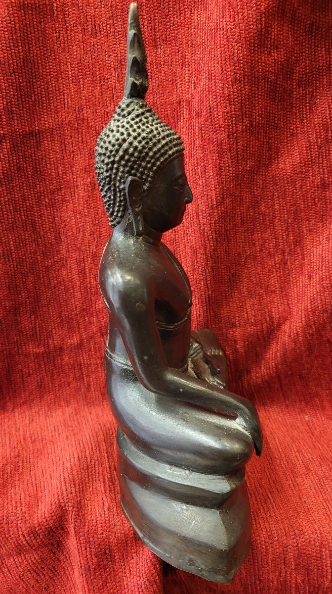 Bouddha Bronze Patiné  Siam époque XIXe  H 23.5cm-photo-4