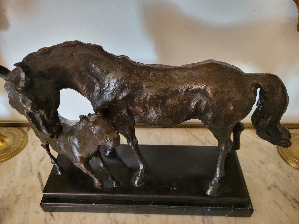 Bronze Sculpture Mare And Her Foal Early 20th Century-photo-6