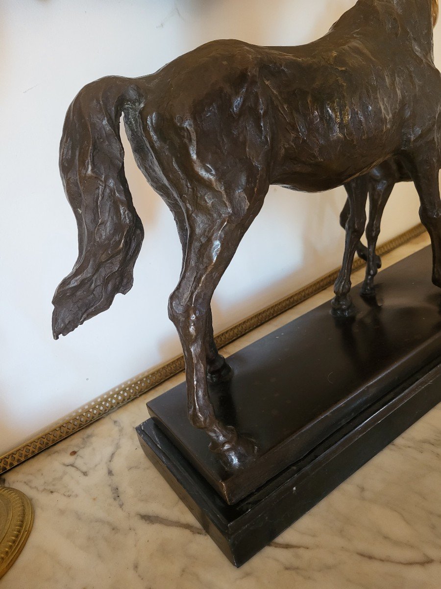 Bronze Sculpture Mare And Her Foal Early 20th Century-photo-7