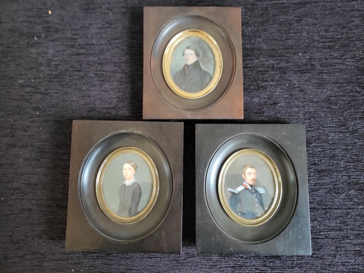 Set Of 3 Miniatures 19th Century Sg Rohn De Colmar 1849