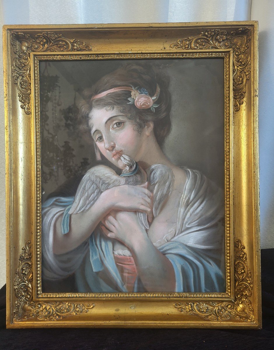 Pastel Jeune File à La Colombe époque Empire Début XIXe Siècle Cade D époque 