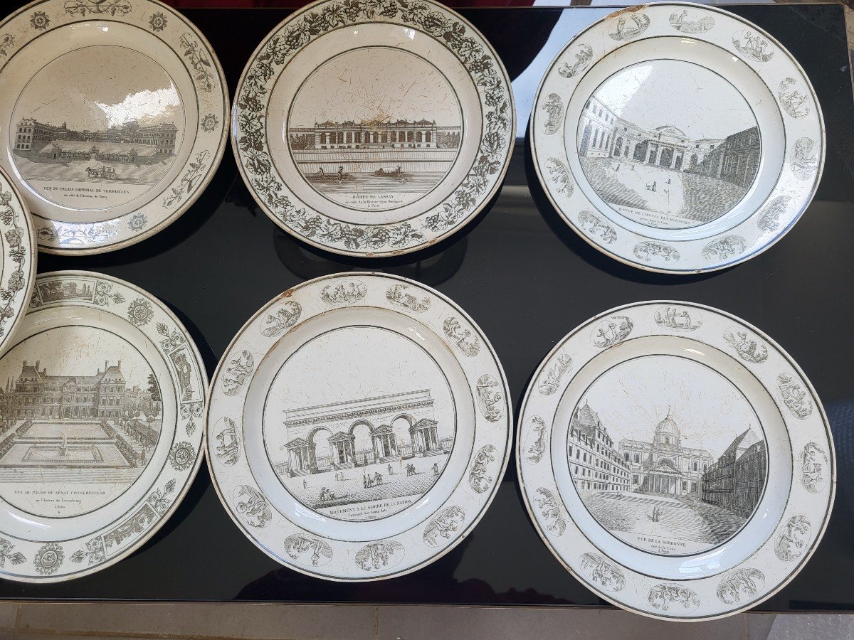 Set Of 11 Creil 1808 Monuments Of Paris Plates-photo-1