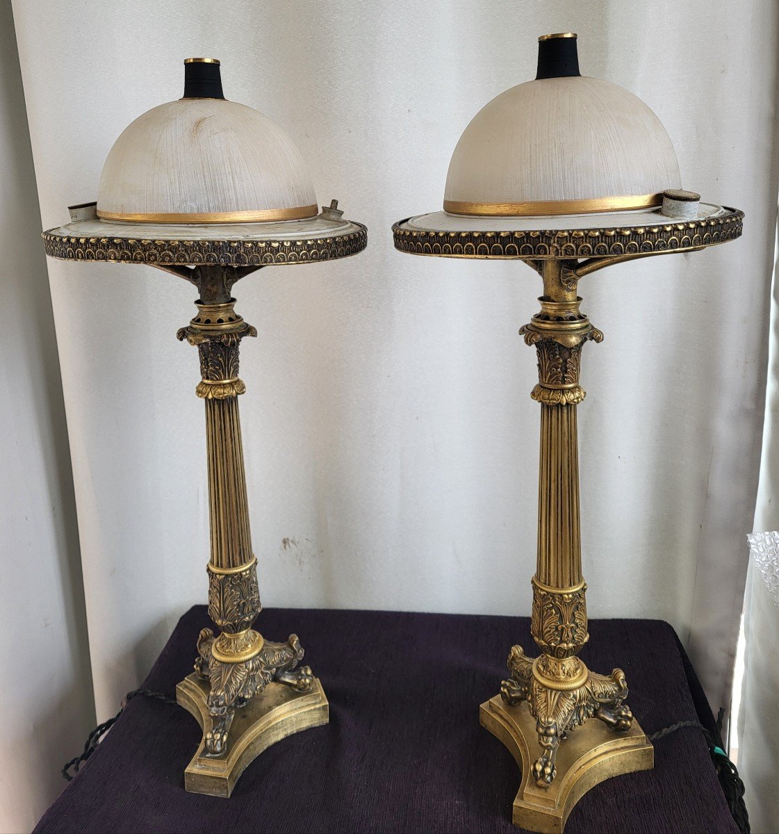 Paire De Grandes  Lampes  Carcel Bronze Doré  époque Restauration  Début XIXe Siècle 