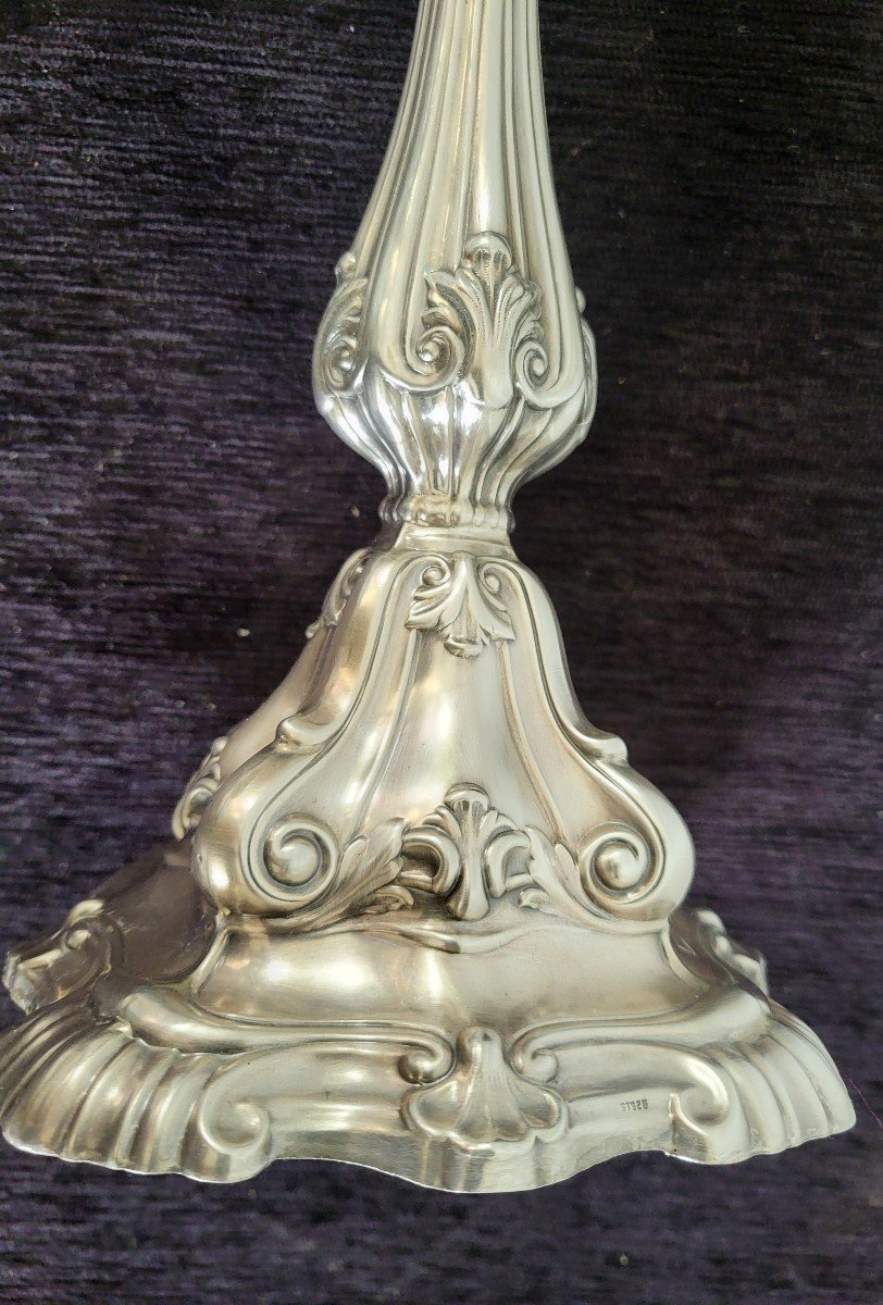 Paire De  Flambeaux  Argent 925mm H 33cm époque XIXe Siècle -photo-2