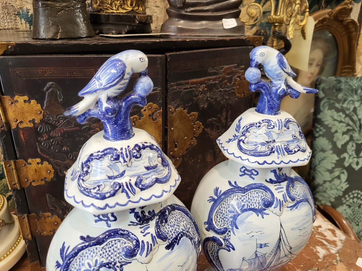 Pair Of Delft Potiches 19th Century H39cm-photo-4