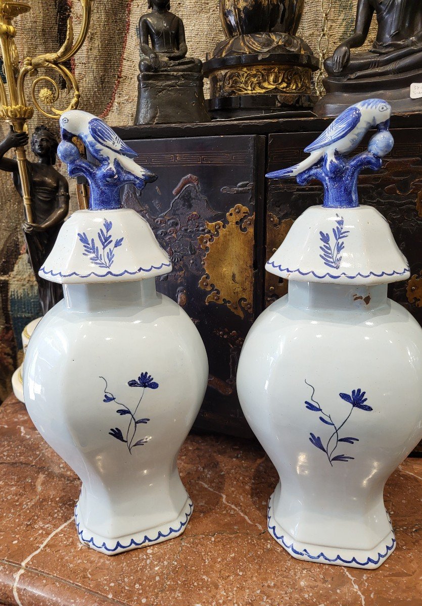 Pair Of Delft Potiches 19th Century H39cm-photo-4