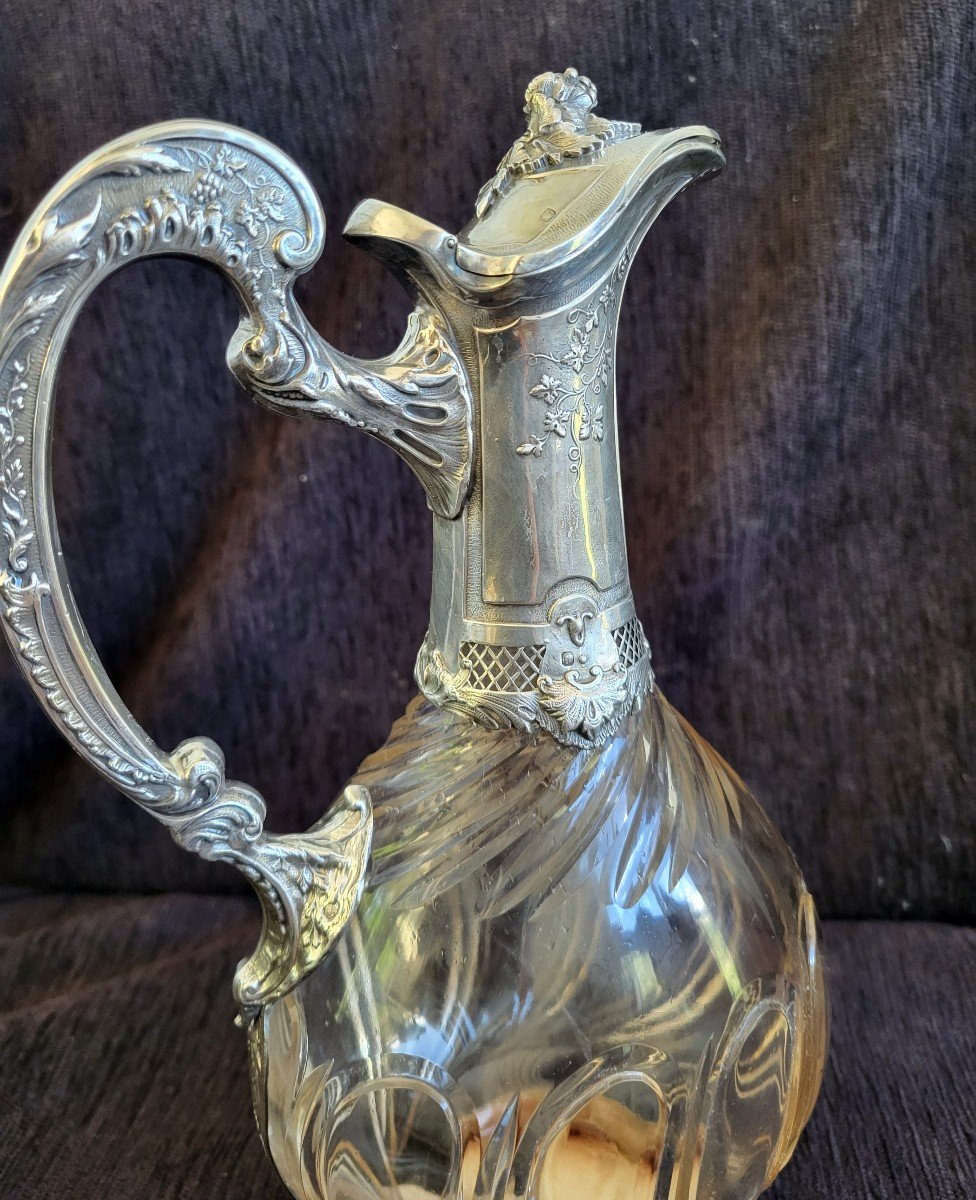 Silver Ewer Minerva And Cut Crystal Late 19th Century -photo-1